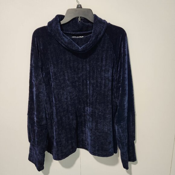CUPIO NEW Women's Navy Blue Cowl Neck Long Sleeve Ribbed Pullover Sweater - XL - Picture 1 of 6
